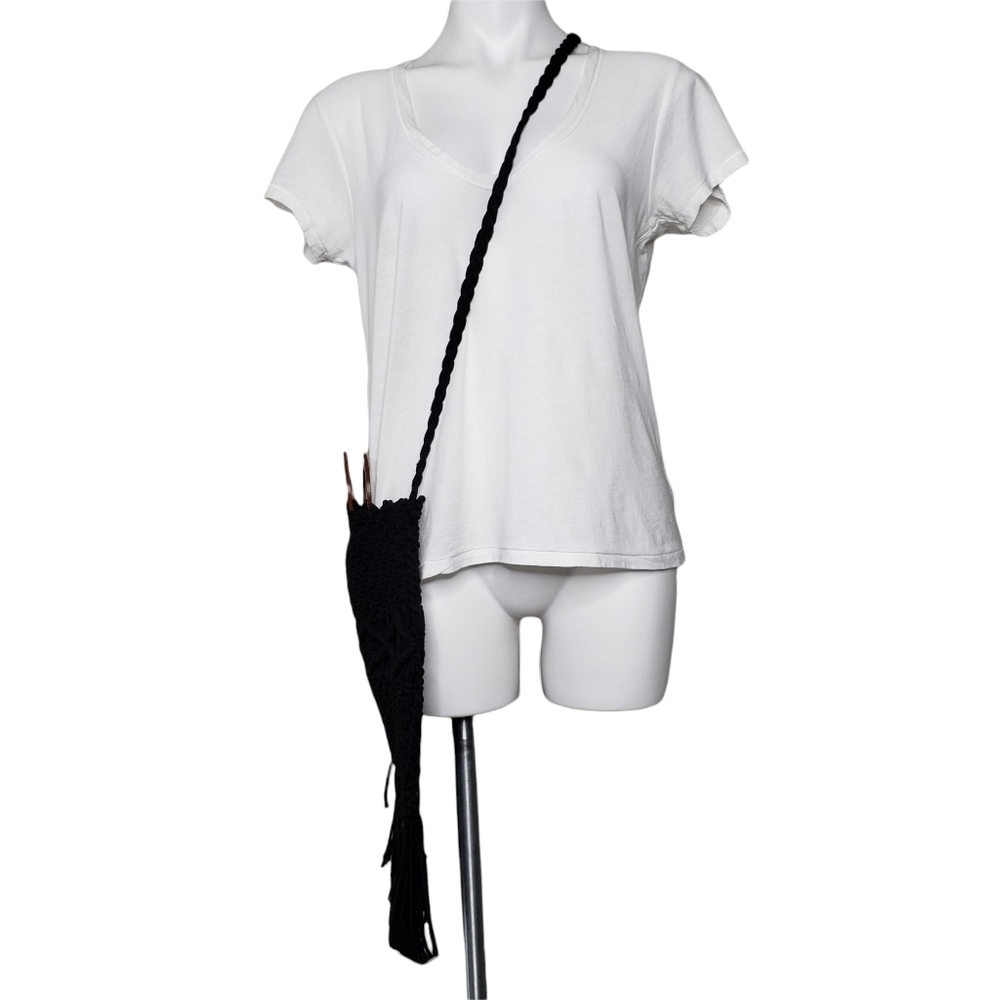 Danielle Nicole | Black Macrame Fabric Fringe Cro… - image 2